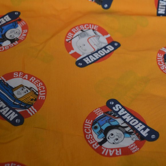 Thomas & Friends FLAT BED SHEET Twin Size Yellow Fabric Road Rail Sea Rescue Kid - Picture 4 of 8